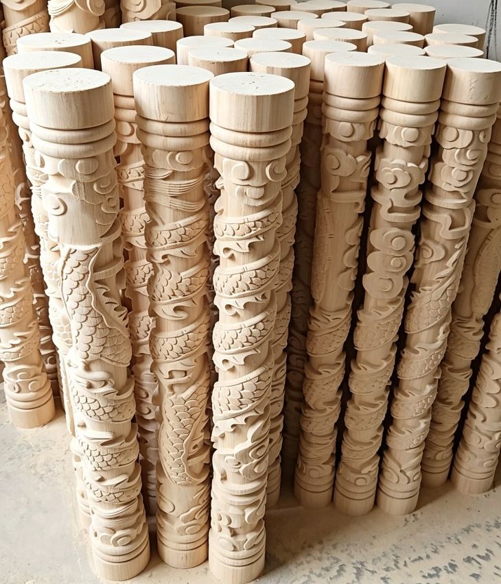 Carved wooden columns for architectural millwork