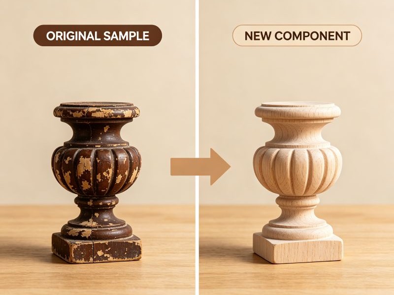 Reproduction of a turned wooden furniture component from an original sample