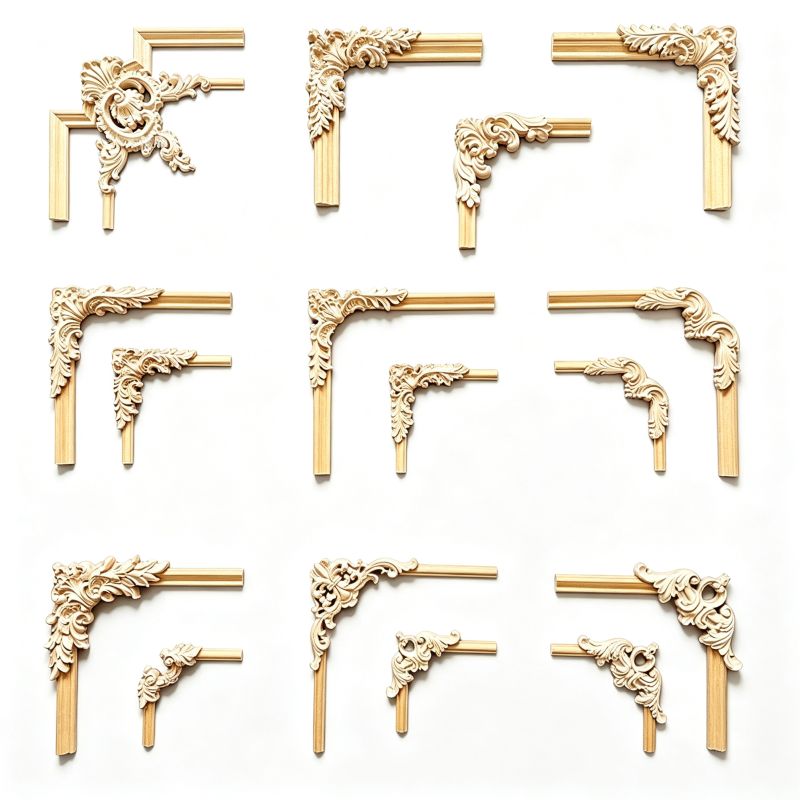 Carved wood corner appliques and onlays for furniture, cabinet doors and frames