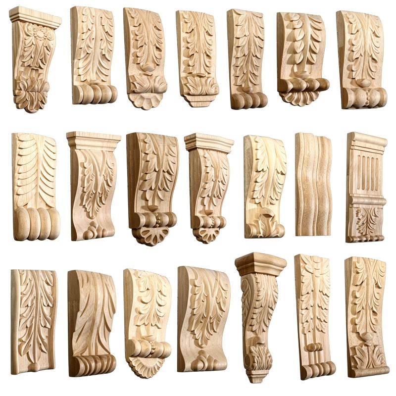 Decorative carved wood corbels with floral and acanthus leaf patterns