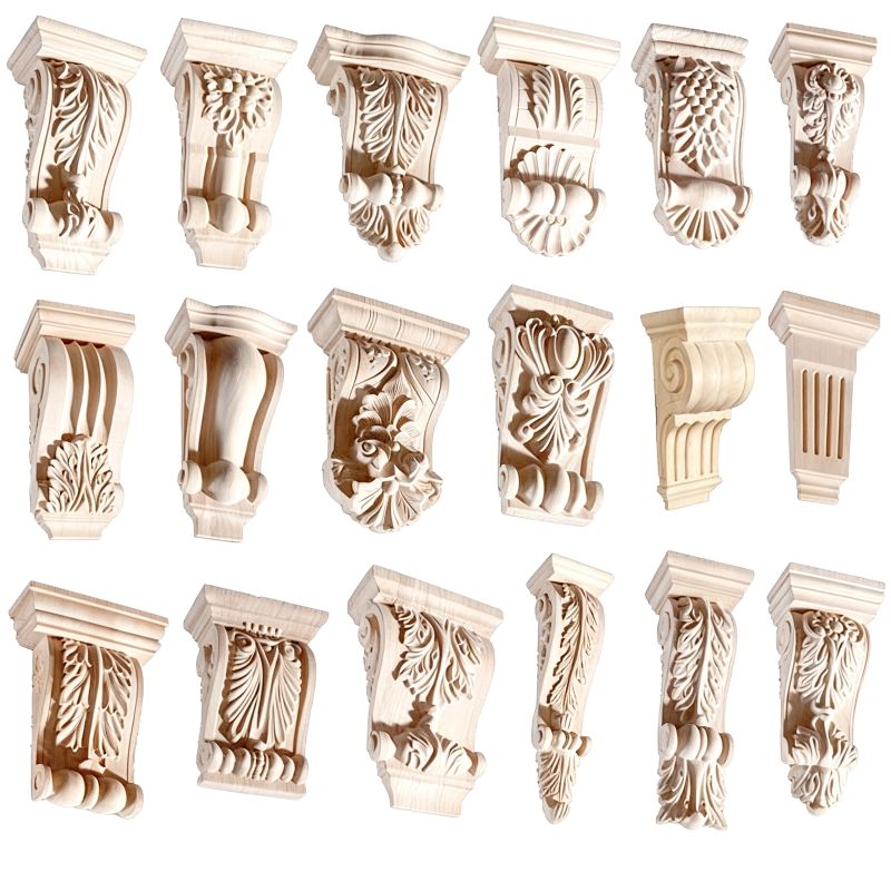 Classical carved wood corbels with traditional leaf and scroll ornaments