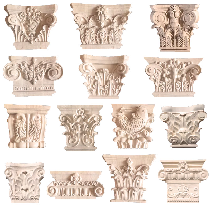 Ionic wood capitals with decorative scroll designs