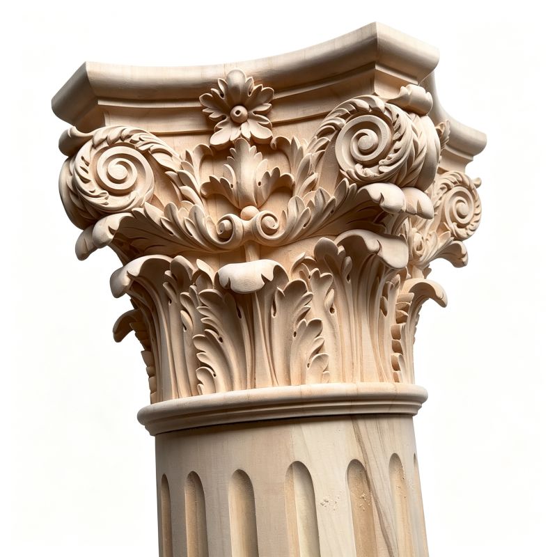 Ornamental carved wood capital with classical details