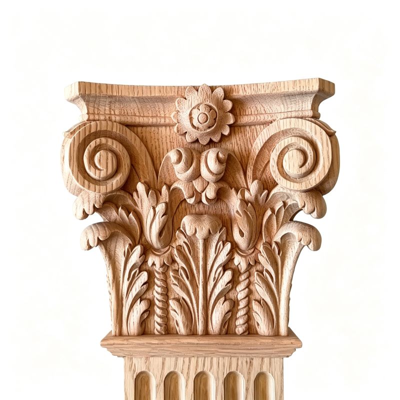 Decorative wood capitals for wall pilasters