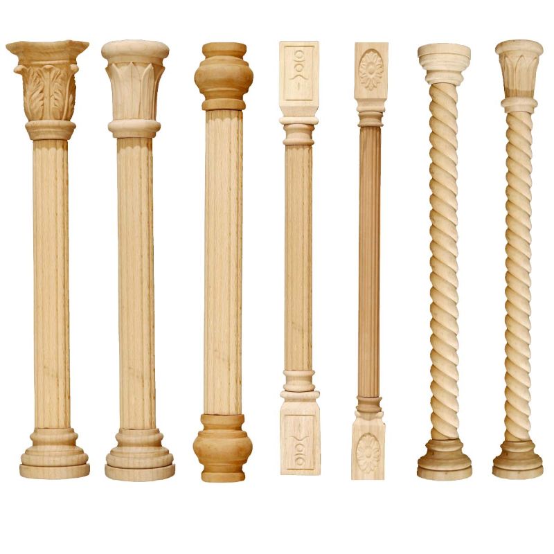 Decorative turned wood columns for cabinets and furniture
