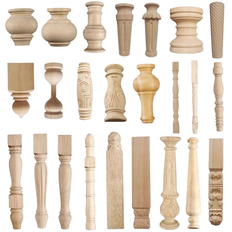 Turned wood furniture components including legs and feet