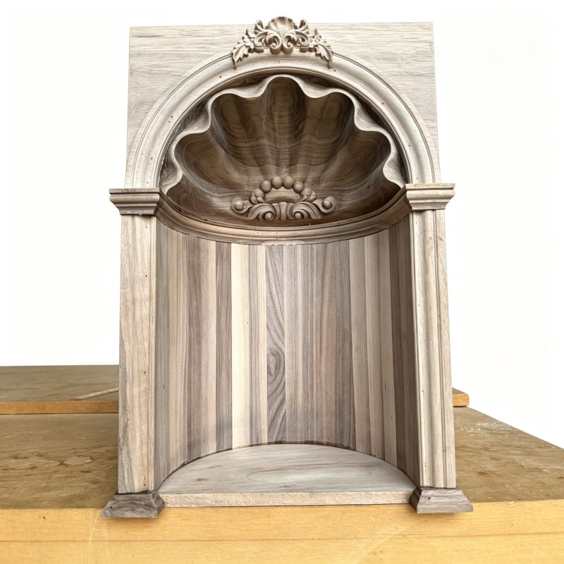 Custom carved wooden decorative niche with architectural details