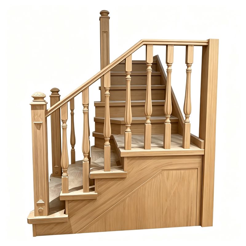 Traditional wooden staircase with turned wood stair balusters