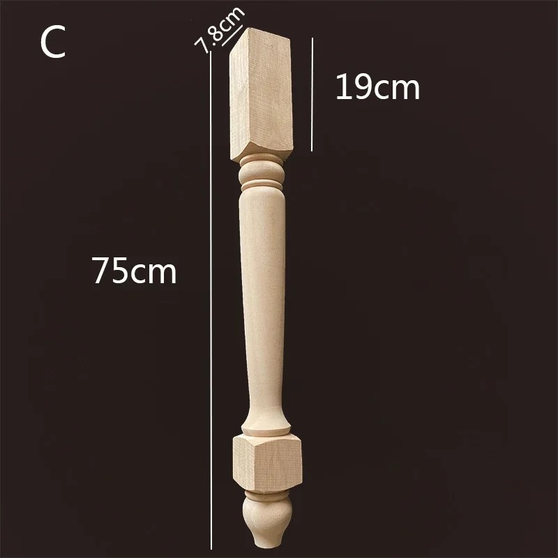 Unfinished traditional turned wood table leg WF035 with square mounting sections and smooth shaft