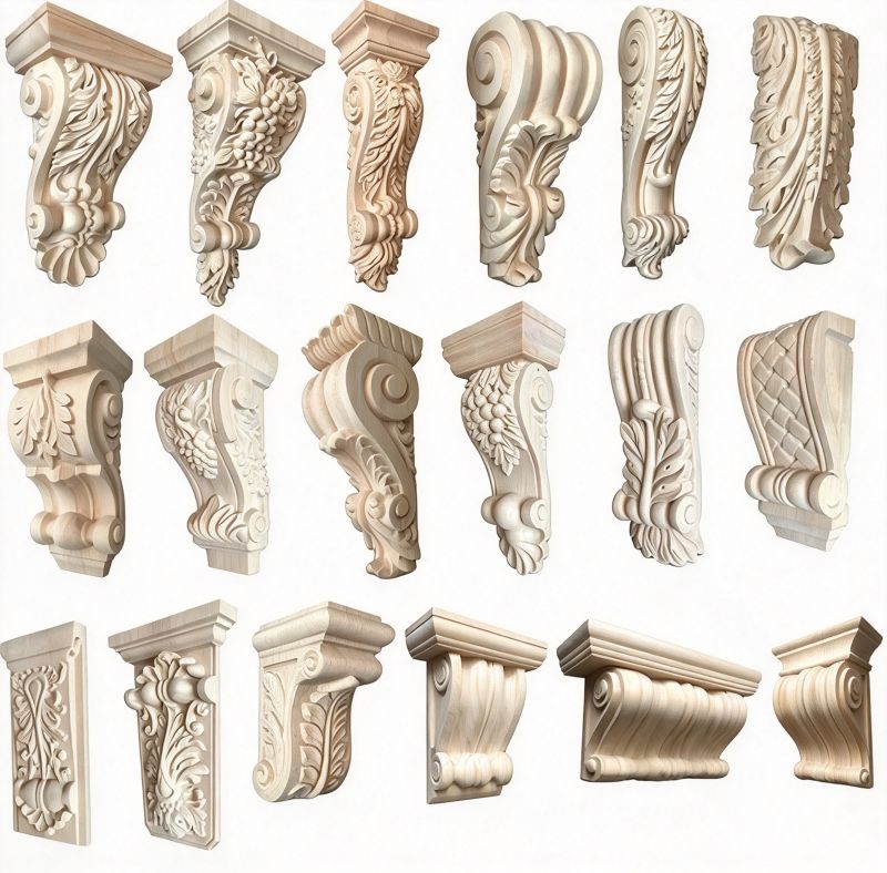 Carved wood corbels featuring classical acanthus leaf and scroll designs