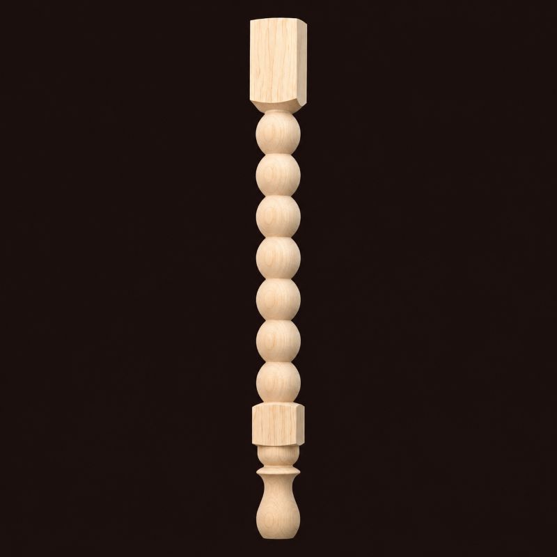 Unfinished beaded turned wood table leg WF351 with repeated rounded details