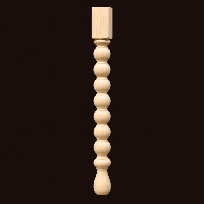 Unfinished multi-bead turned wood table leg WF353 with stacked round details