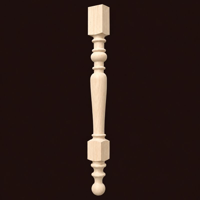 Unfinished decorative turned wooden furniture leg WF352 with square sections and rounded details