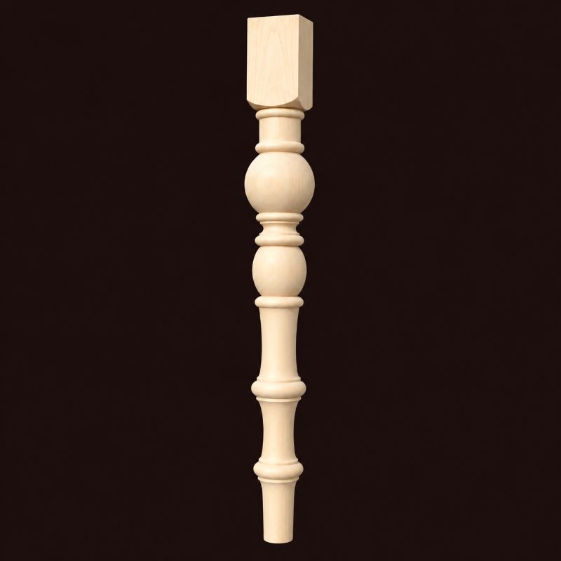 Unfinished traditional turned wooden furniture leg WF354 with rounded ornaments and tapered shaft