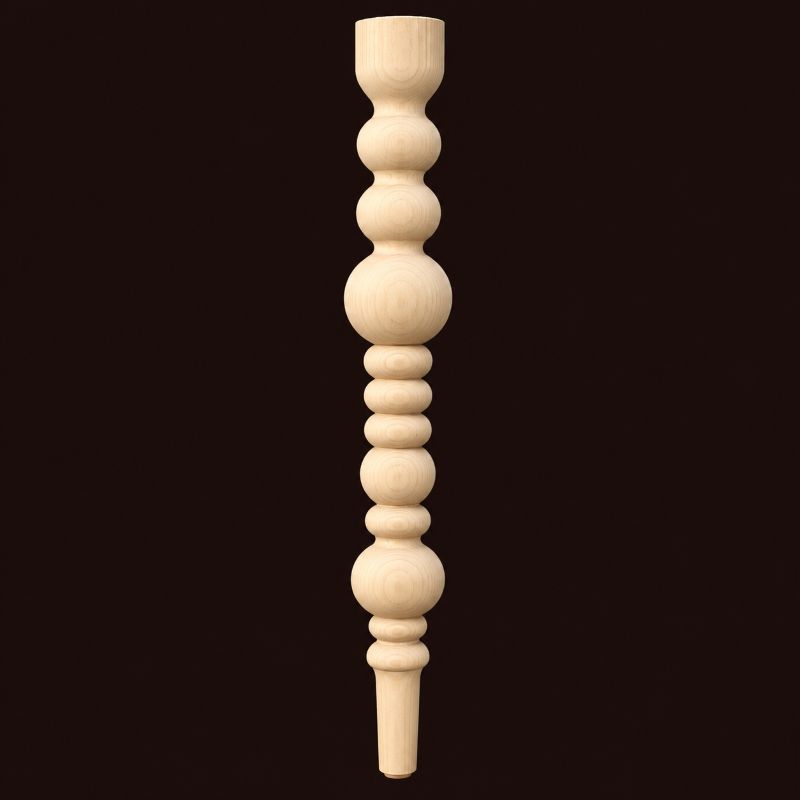 Unfinished beaded turned wood table leg WF358 with stacked round wood details