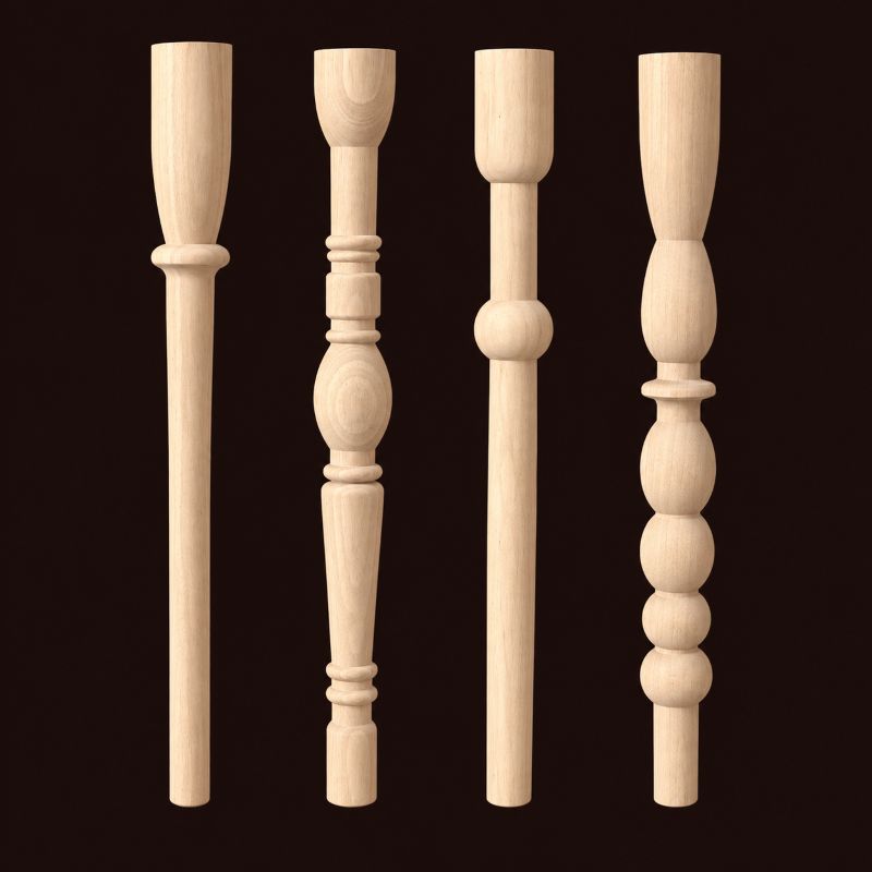 Unfinished turned wood table legs with decorative turned profiles